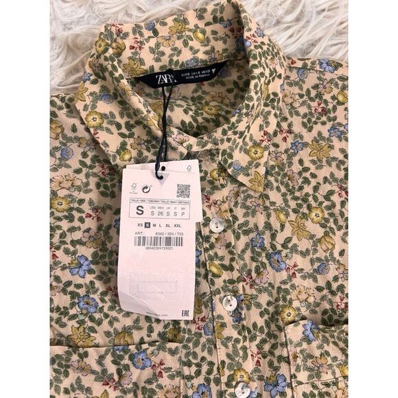 ZARA Yellow Floral Printed Vintage Inspired Maxi Midi Shirt Dress Small NWT Boho - Picture 7 of 14